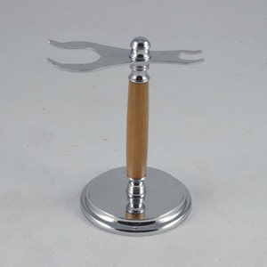 Chrome plated shaving stand made from Arbutus wood