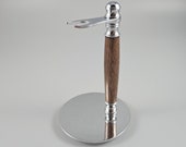 Chrome plated Razor Stand made from Walnut wood