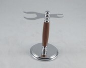 Chrome plated shaving stand made from Walnut wood