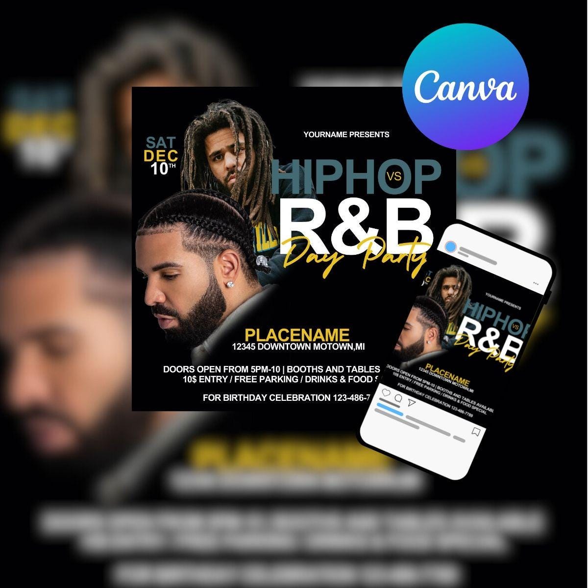 HIPHOP VS R&B Party Flyer Made on Canva and Editable on Canva - Etsy