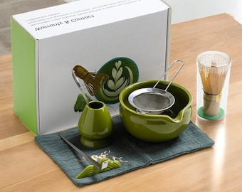 Handmade Ceramic Matcha Tea Set: Bamboo Whisk & Scoop - 8 Piece Gift