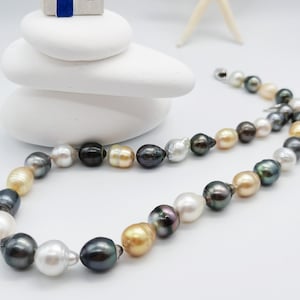 Tri-Color Baroque Pearl Necklace: South Sea & Tahitian Statement Strand