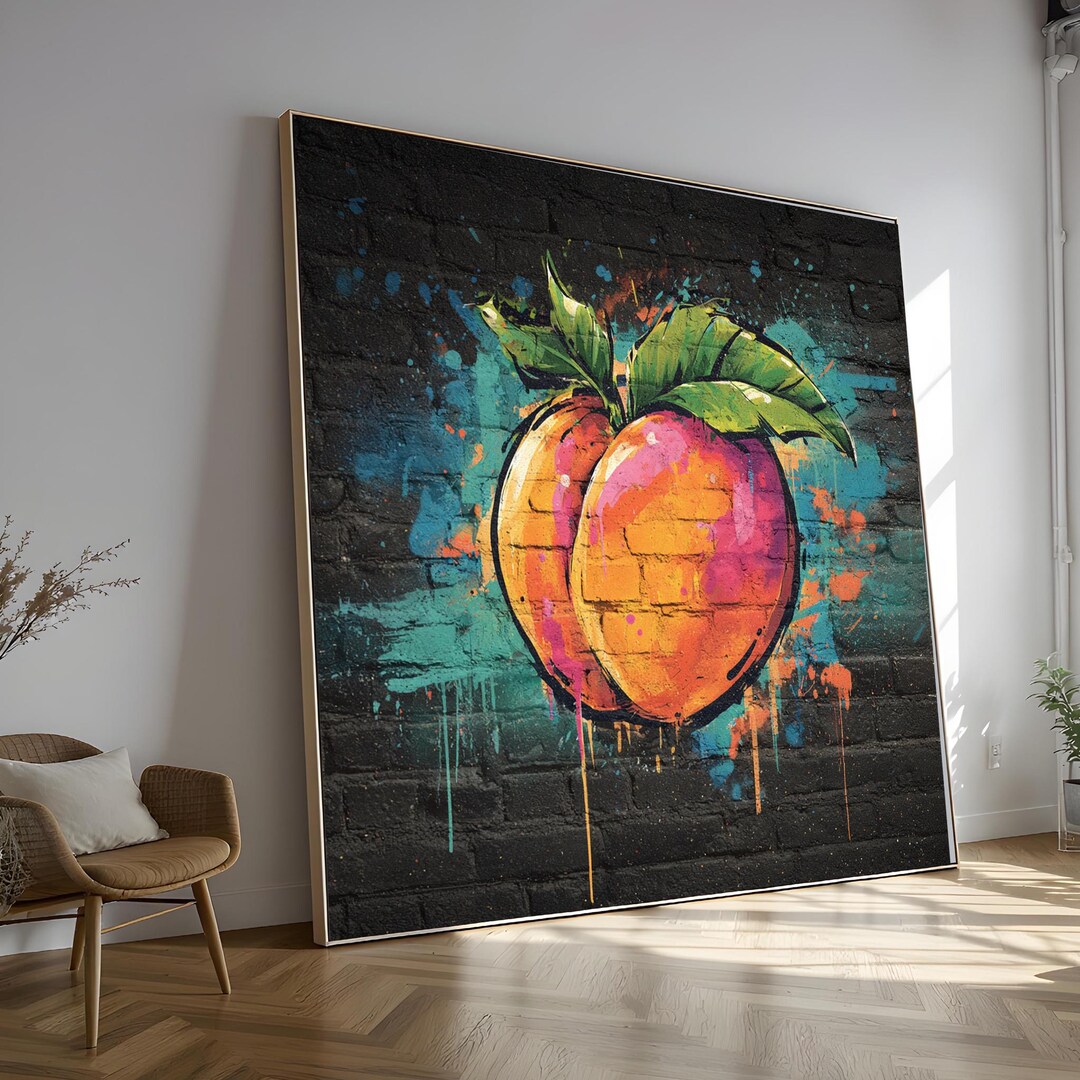Vibrant Graffiti-style Painting of a Juicy Peach With Bold