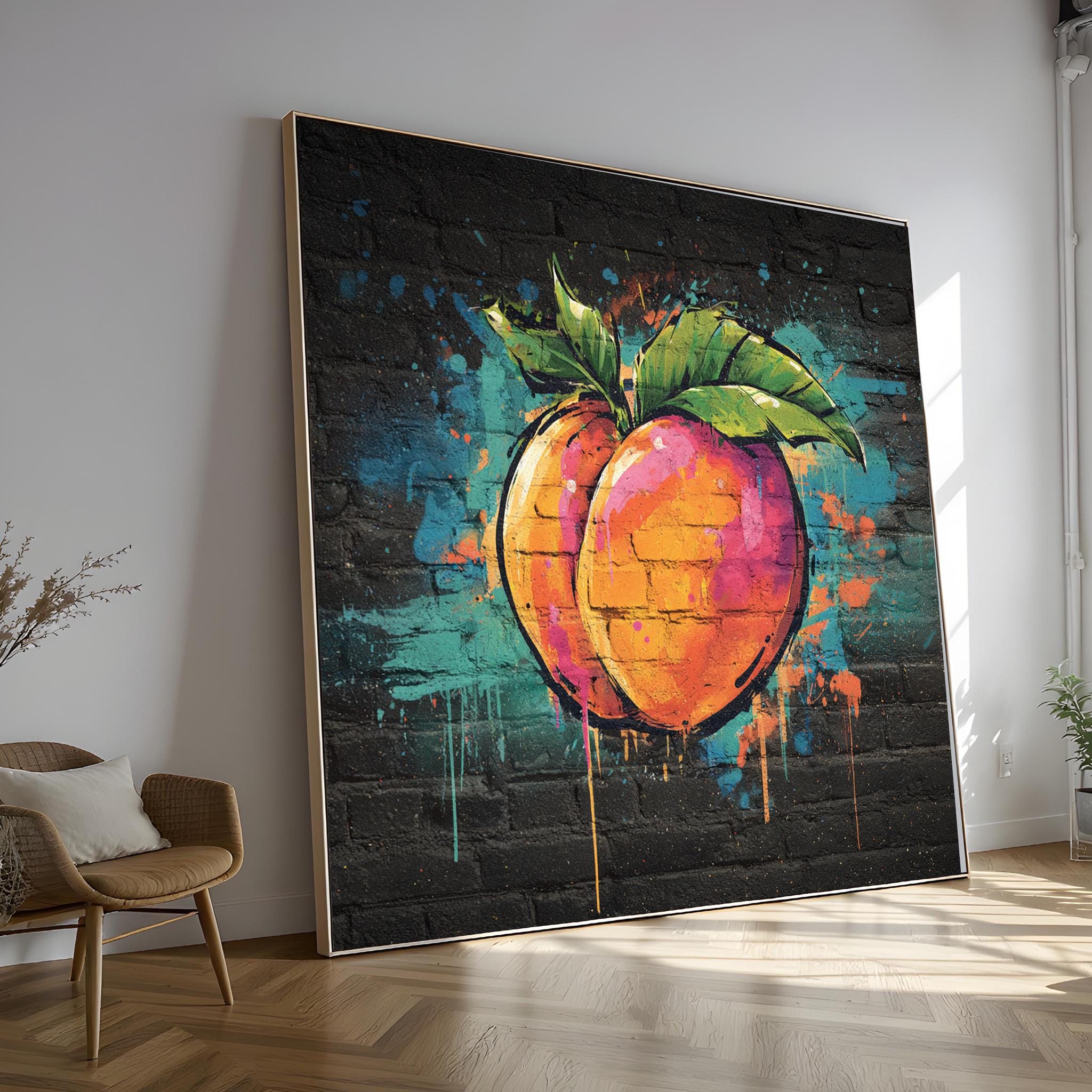 Vibrant Graffiti-style Painting of a Juicy Peach With Bold