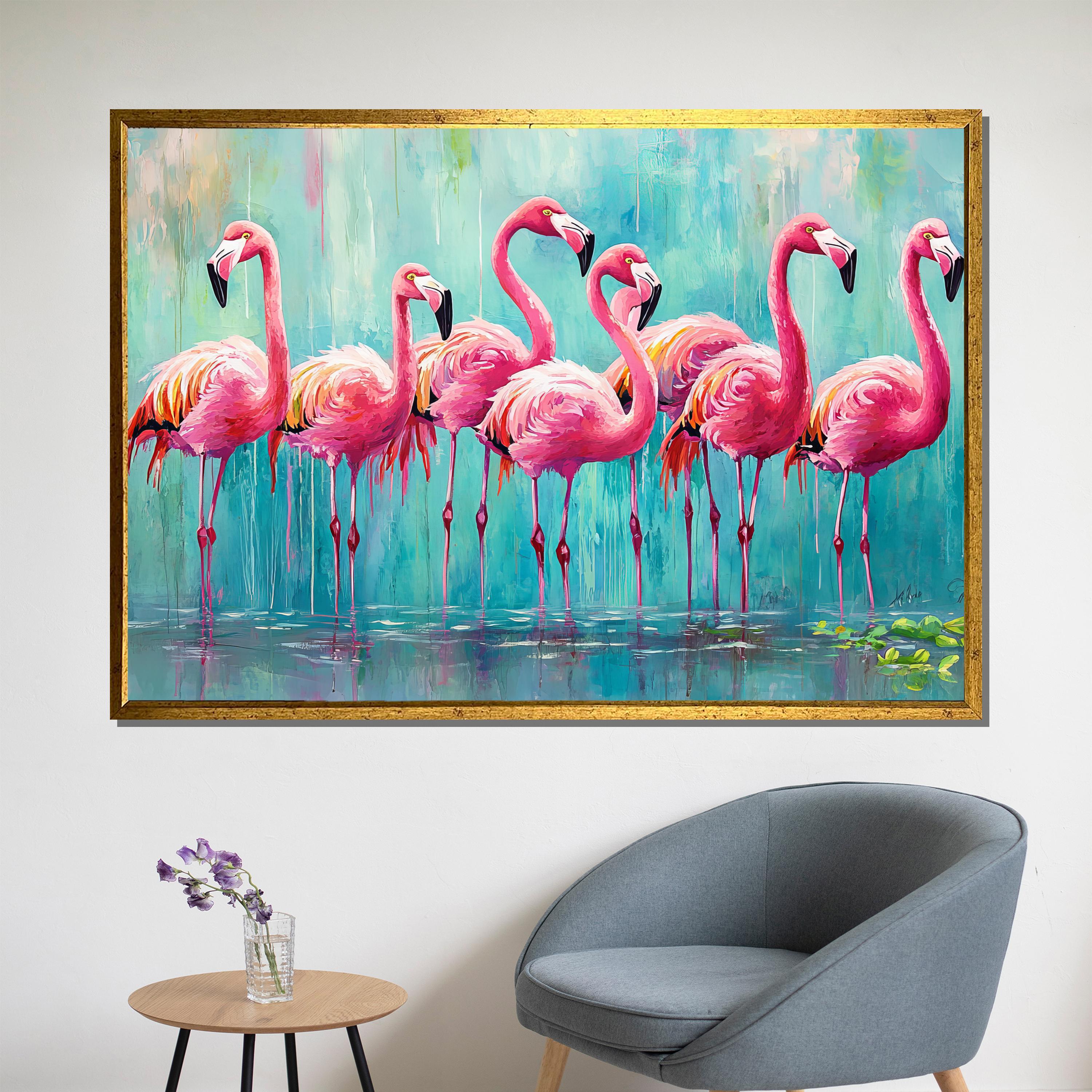 Colorful Flamingo Canvas Painting – Vibrant Watercolor Bird Wall Art – Tropical Gift Idea for Home or Beach Decor