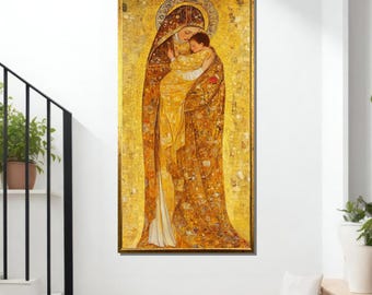 聖母マリアと子のキャンバス絵画 - クリムト風の宗教的なゴールド