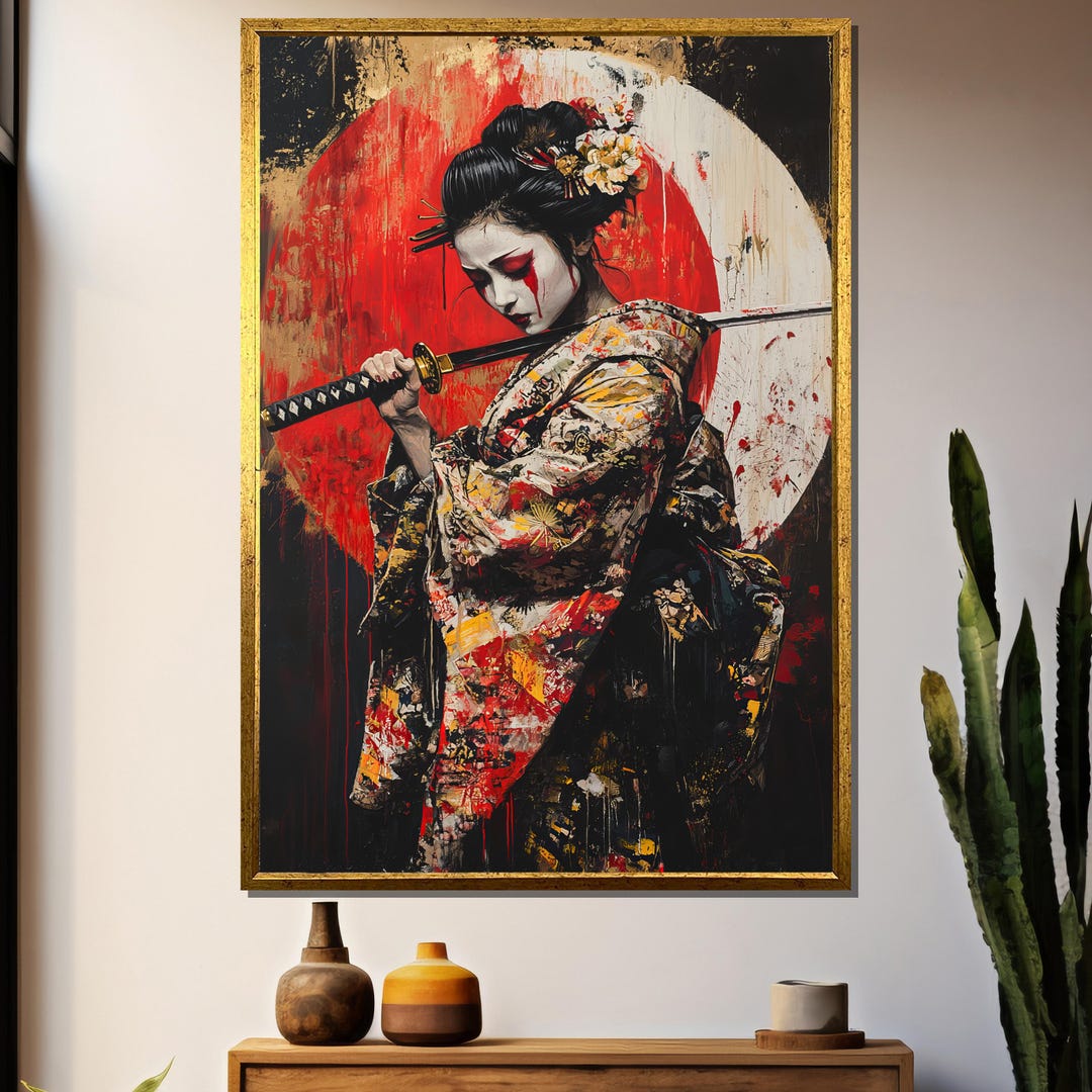 Samurai Geisha Canvas Print – Japanese Warrior Woman With Katana - Etsy