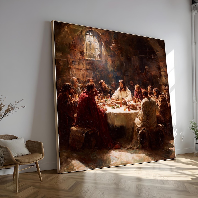Jesus and His Disciples Gathered at the Last Supper Table, Sacred ...