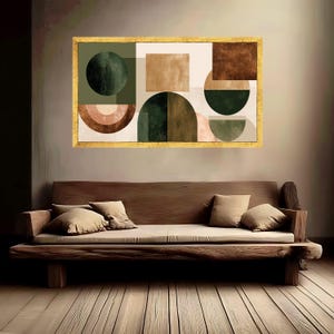 Earth Tone Abstract Geometric Canvas Wall Art, Modern Shapes Decoration, Organic Color Palette, Minimalist Home Accent, Ready to Hang Gold Frame