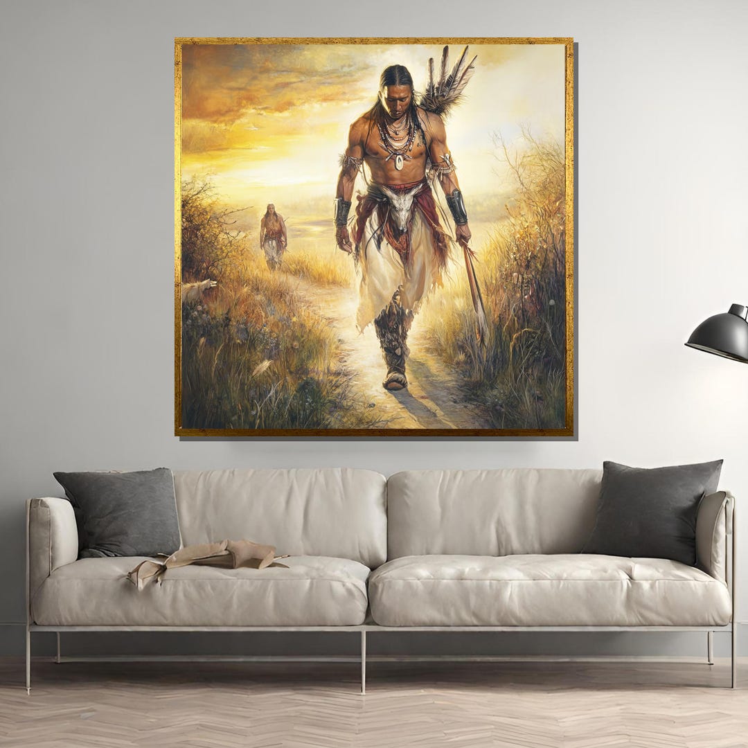 Native American Warrior Art Print, Tribal Sunset Scene, Rustic Decor - Etsy