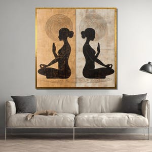 Minimalist Zen Woman Meditation Art | Modern Dual Canvas Wall Decor | Yoga Balance Abstract Print | Spiritual Mindfulness Artwork
