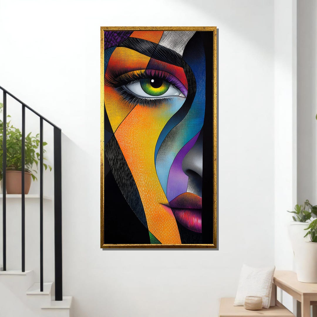 Colorful Abstract Woman Face Canvas Painting – Bold Eye Wall Art for ...