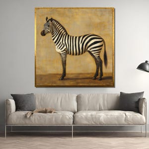 Zebra Canvas Painting in George Stubbs Style – Classic Animal Wall Art – Unique Wildlife Gift for Home or Office