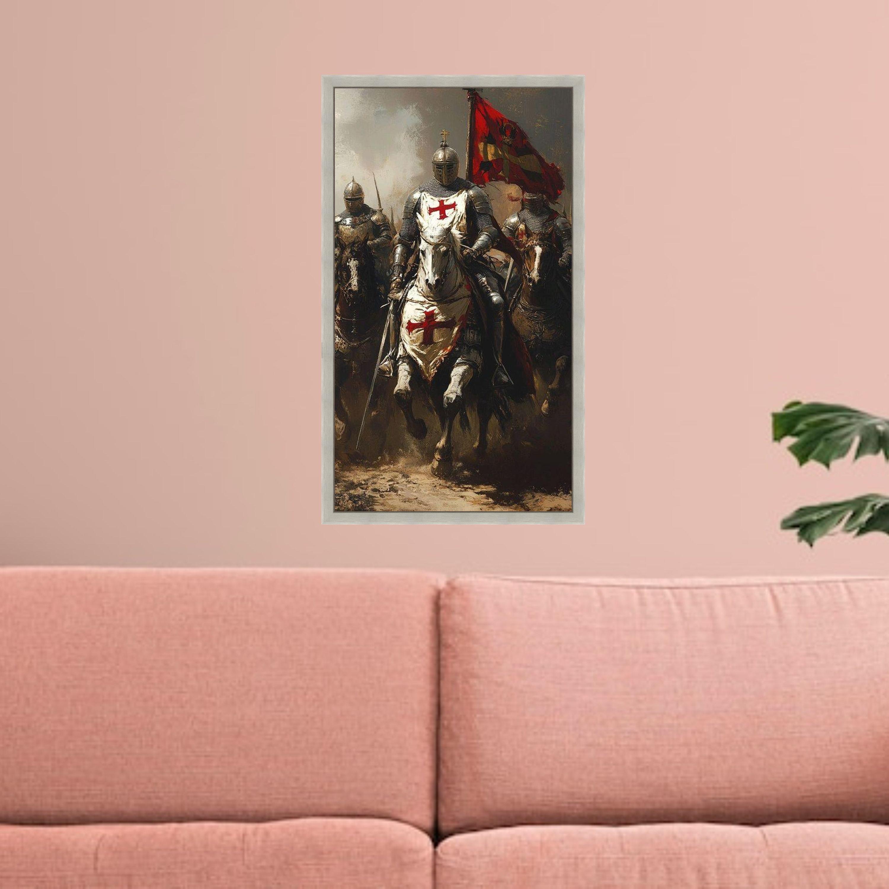 Medieval Knights Templar Charge Canvas, Historic Crusader Horsemen Wall ...