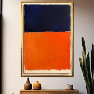 Mark Rothko Canvas Painting – Bold Navy and Orange Abstract Wall Art for Modern Interiors – Unique Minimalist Gift Idea