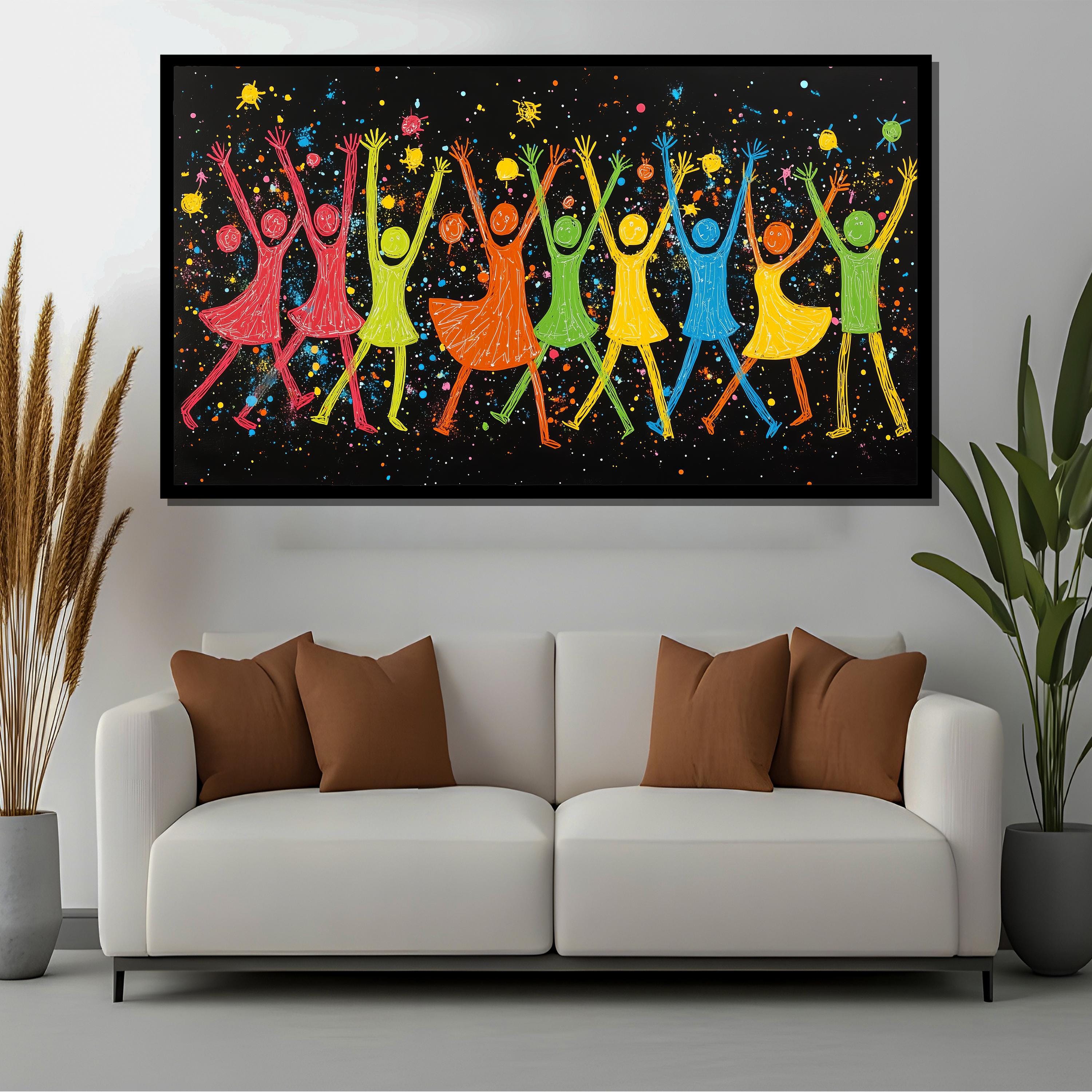 ポール・パルニック cartoon art レプリカ DANCING 新品 Colorful Stick Figures Dancing Celebration Canvas – Joyful Party