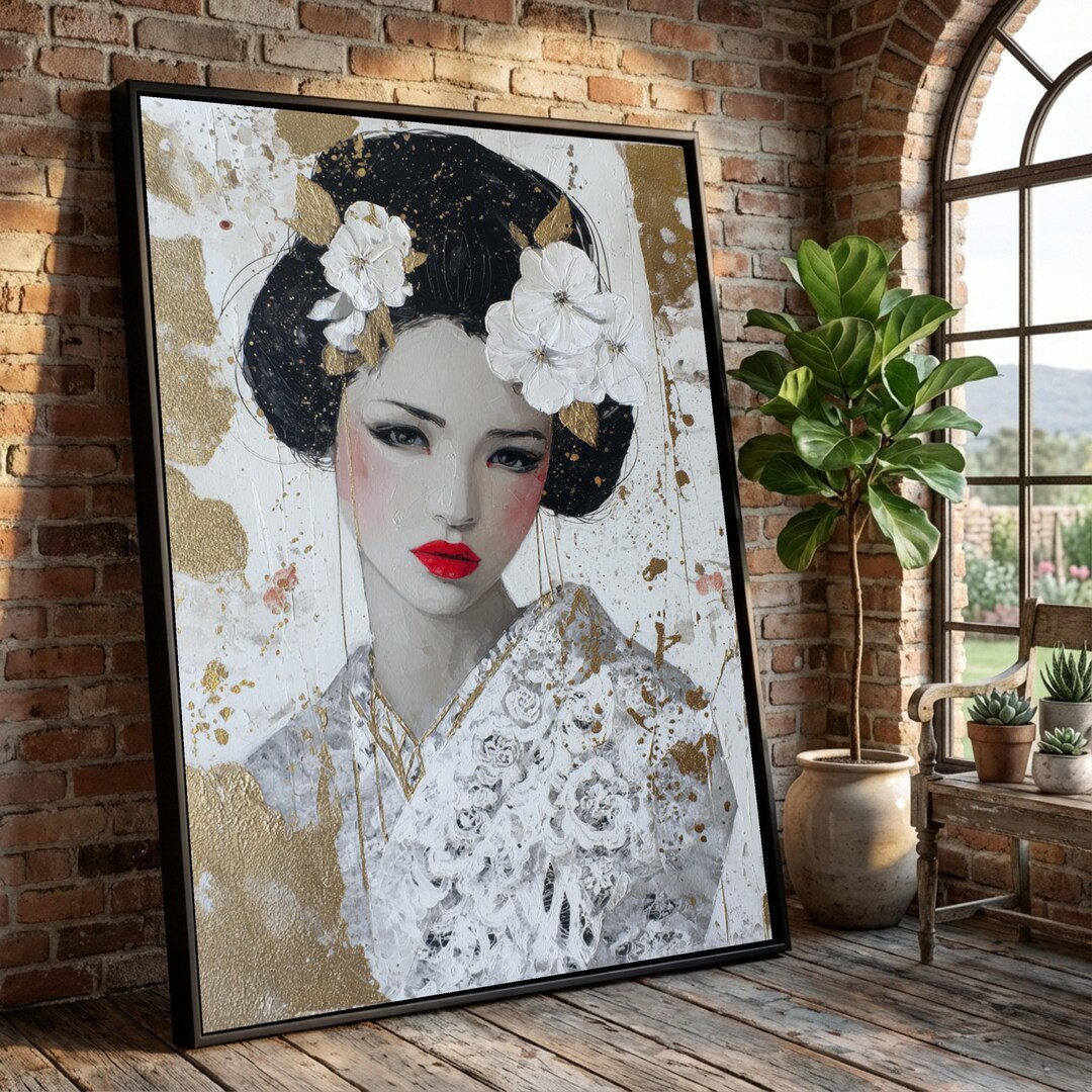 Elegant Asian Woman Portrait Canvas, Floral Hair Accessory Wall Art ...