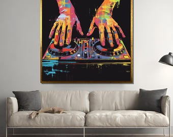 Colorful DJ Hands Abstract Art, Music Mixer Canvas Print, Vibrant