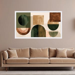 Earth Tone Abstract Geometric Canvas Wall Art, Modern Shapes Decoration, Organic Color Palette, Minimalist Home Accent, Ready to Hang White Frame