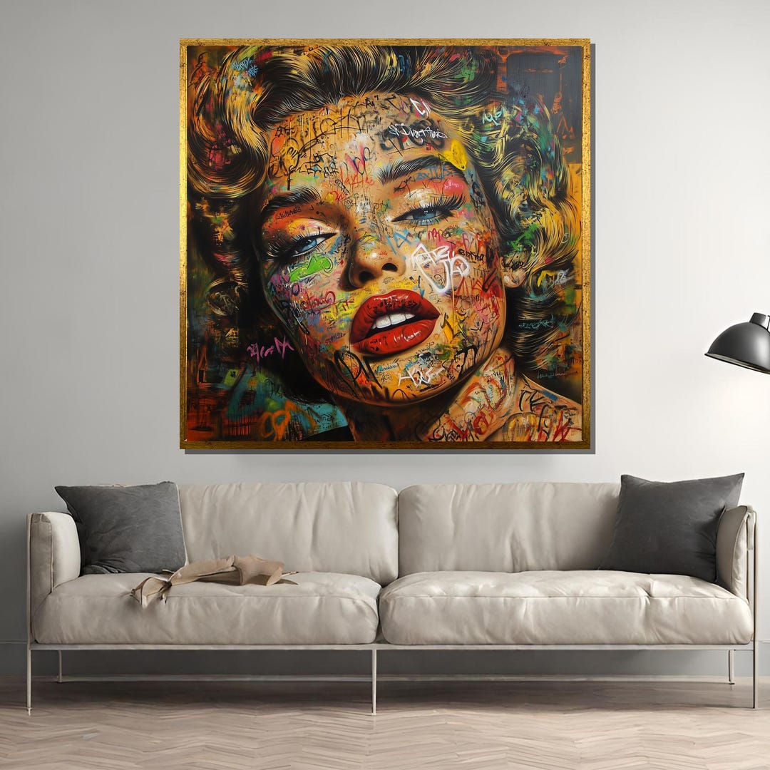 Marilyn Monroe Graffiti Canvas Painting – Bold Urban Pop Art Portrait ...
