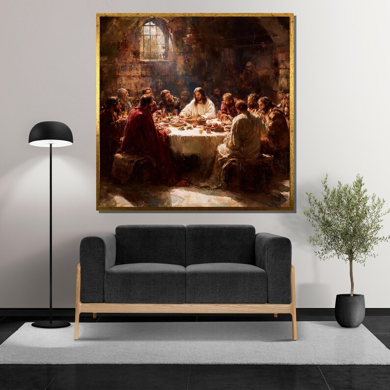 Jesus and His Disciples Gathered at the Last Supper Table, Sacred ...