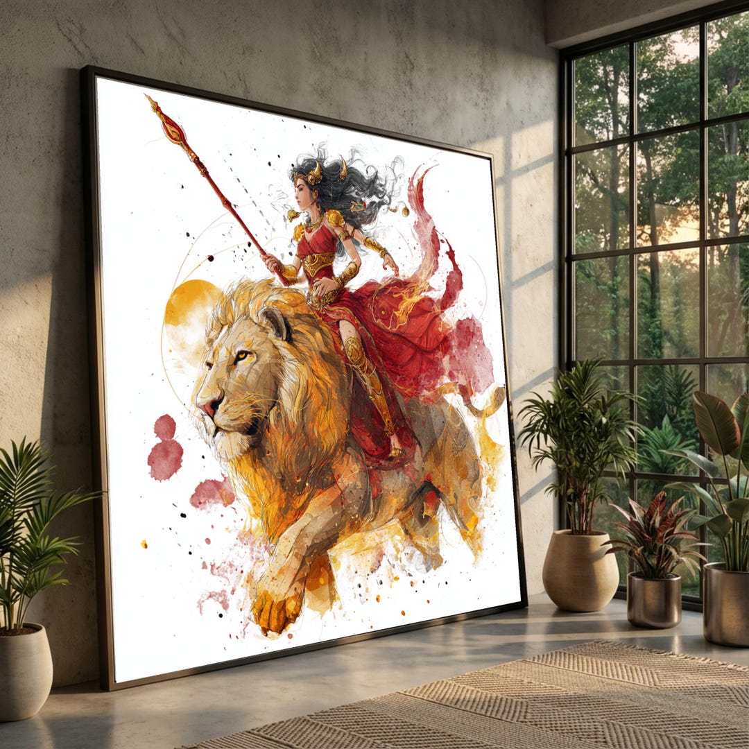 Mythical Warrior Queen on Lion Canvas, Fantasy Art Wall Decor, Majestic ...