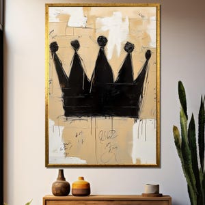 Art minimaliste sur toile couronne, peinture abstraite couronne noire, décoration murale Urban King, impression graffiti moderne couronne, oeuvre d&#39;art symbole royal