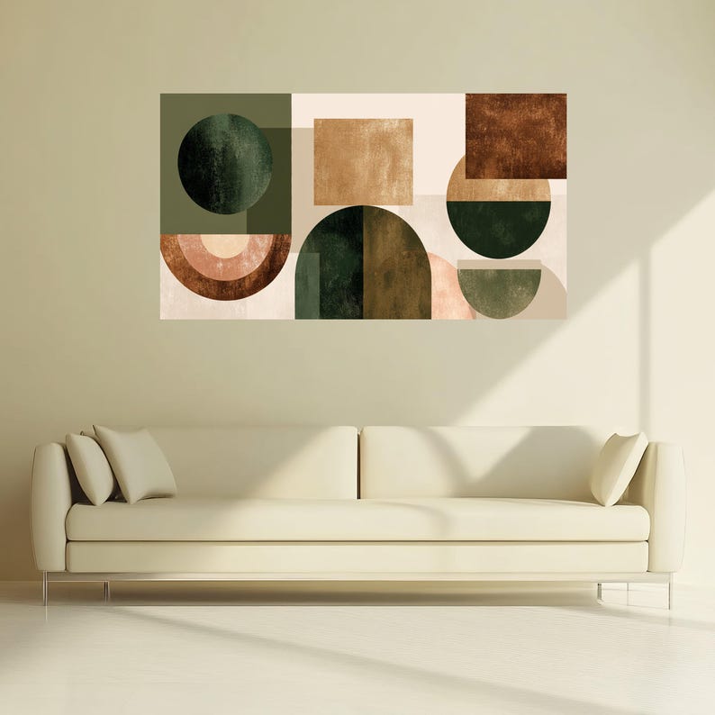 Earth Tone Abstract Geometric Canvas Wall Art, Modern Shapes Decoration, Organic Color Palette, Minimalist Home Accent, Ready to Hang StretchedWood Canvas