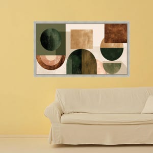 Earth Tone Abstract Geometric Canvas Wall Art, Modern Shapes Decoration, Organic Color Palette, Minimalist Home Accent, Ready to Hang Silver Frame