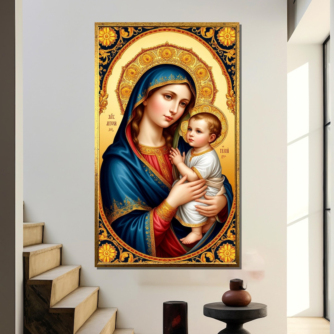Iconic Madonna and Child in Renaissance Masterpiece: Radiant Gold Halo ...
