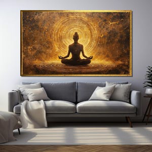 Golden Aura Meditation Art, Zen Yoga Wall Decor, Spiritual Enlightenment Poster, Abstract Buddha Energy Canvas, Sacred Mindfulness Print