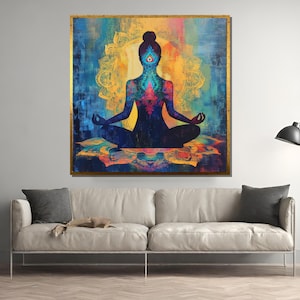 Mandala Meditation Wall Art, Chakra Energy Yoga Poster, Spiritual Enlightenment Canvas, Colorful Mindfulness Decor, Zen Room Artwork