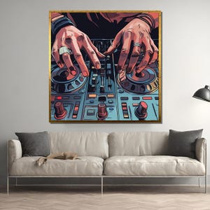 DJ Mixing Hands Wall Art – Modern Music Studio Decor Print – Club Vibe DJ Deck Painting for Music Lovers