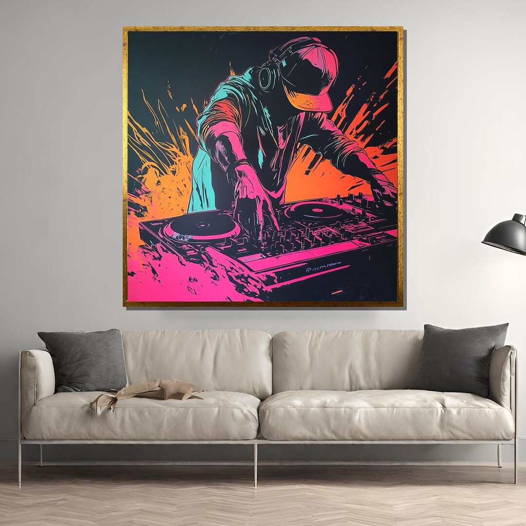 Neon DJ Canvas Print – Vibrant Music Party Wall Art - Etsy