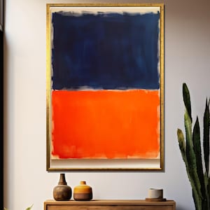 Mark Rothko Canvas Painting – Abstract Navy and Orange Color Block Wall Art for Contemporary Spaces – Minimal Artistic Gift Idea