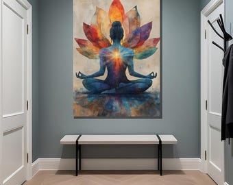 チャクラウォールアート、カラフルな蓮の瞑想ポスター、スピリチュアル