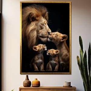 Majestic Lion Family Portrait Canvas - Heartwarming Wildlife Art Print