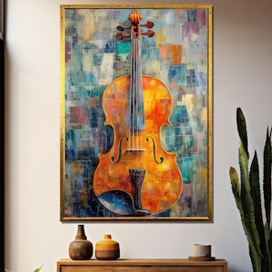 Violin Wall Art – Colorful Abstract Violin Painting – Musical Instrument Canvas Home Decor