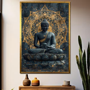 Buddha Wandbild, goldenes Mandala Zen Poster, Gelassene Meditation Leinwand, spirituelle asiatische Dekoration, friedliche Achtsamkeit Kunstwerk