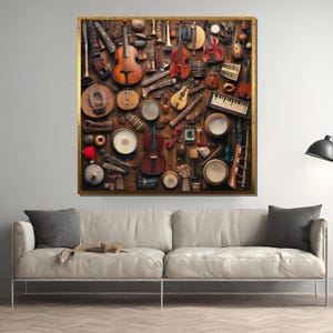 Vintage Musical Instruments Collage Wall Art – Classical Music Decor Print, Rustic Musician Gift, Retro Orchestra Studio Poster