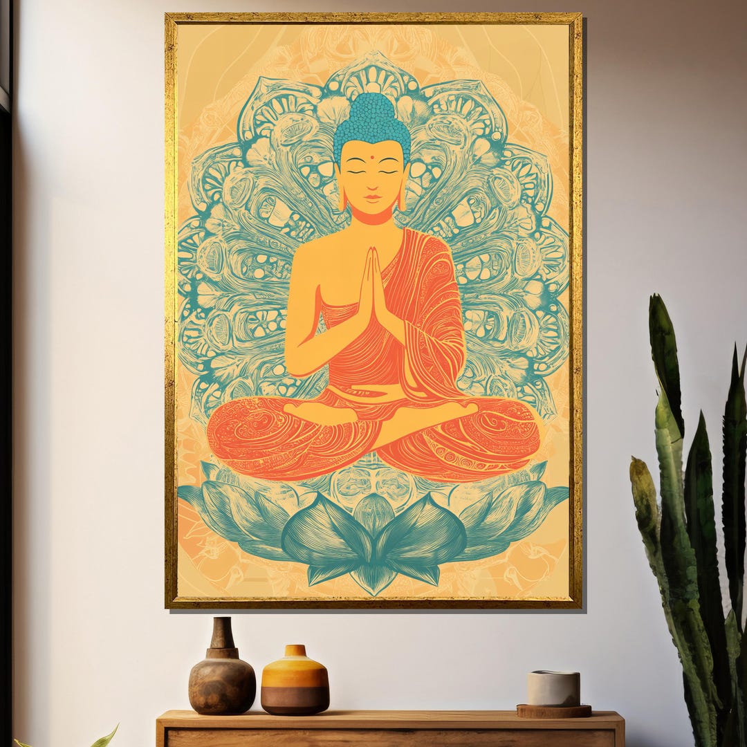Colorful Buddha Meditation Poster | Sacred Lotus Wall Art | Vibrant Zen ...