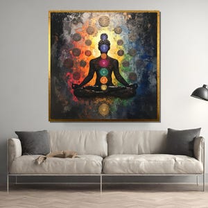Chakra Meditation Wall Art, Colorful Spiritual Energy Canvas, Yoga Mindfulness Healing Poster
