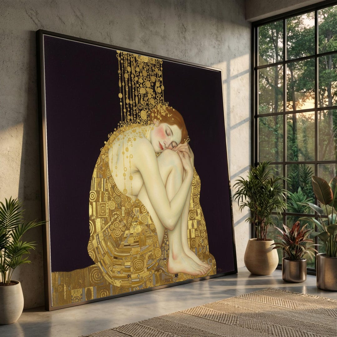 Sleeping Woman With Gold Accents Canvas Art, Gustav Klimt Style ...