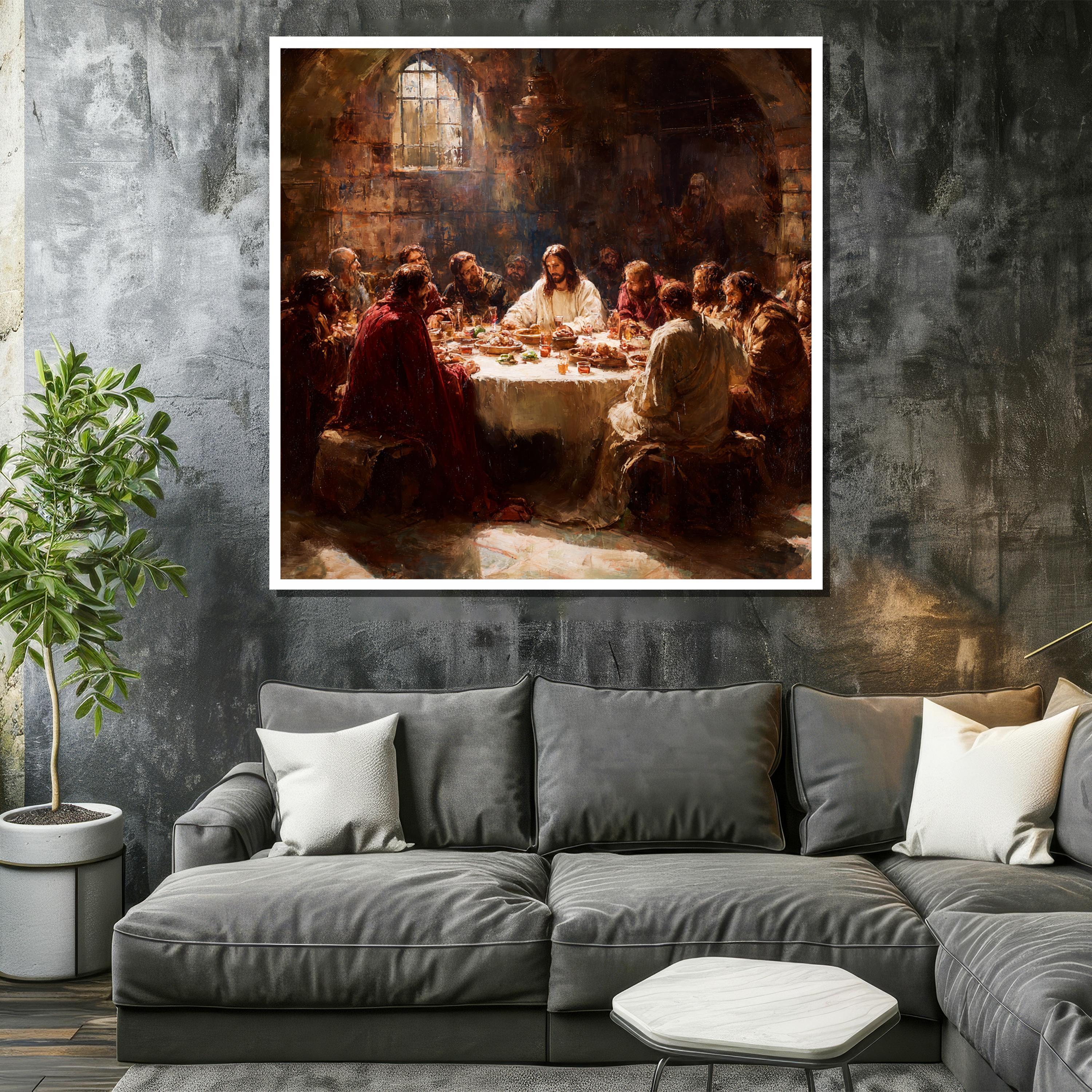 Jesus and His Disciples Gathered at the Last Supper Table, Sacred ...