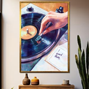 Watercolor Record Player Wall Art – Vinyl Turntable Close-Up Print – Retro Music Decor Gift