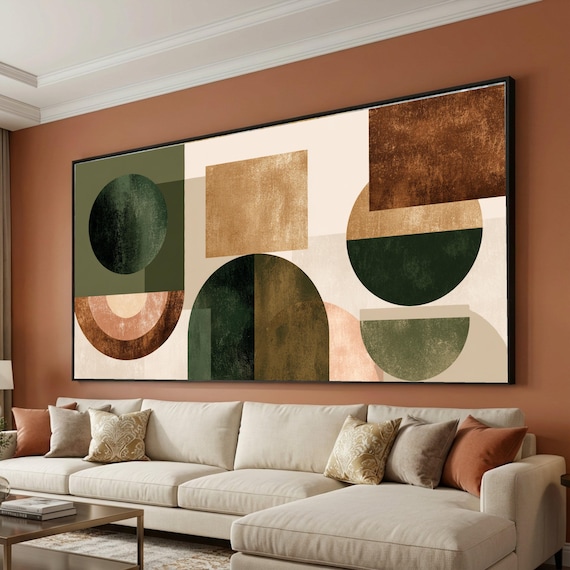 Earth Tone Abstract Geometric Canvas Wall Art, Modern Shapes Decoration, Organic Color Palette, Minimalist Home Accent, Ready to Hang