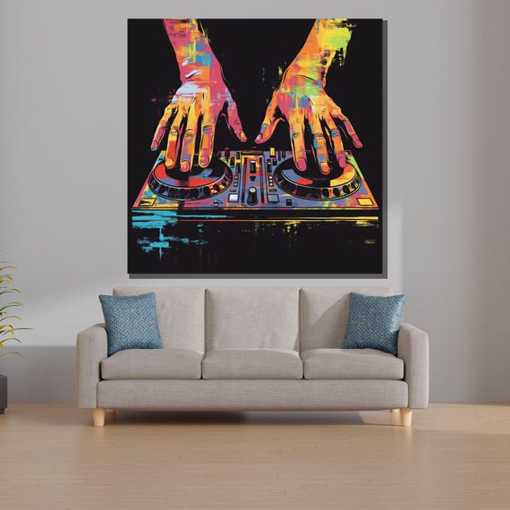 Colorful DJ Hands Abstract Art, Music Mixer Canvas Print, Vibrant