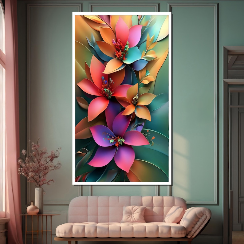Colorful Floral Wall Art Print - Vibrant Abstract Flower Artwork in ...