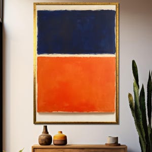 Mark Rothko Color Field Canvas Painting – Minimal Abstract Art in Orange and Navy – Modern Wall Decor and Unique Artistic Gift