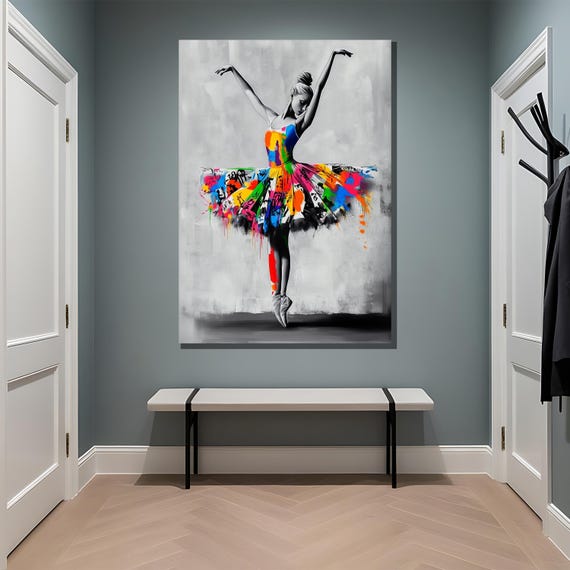 カラフルなバレリーナのウォールアート、グラフィティバレエダンサーの